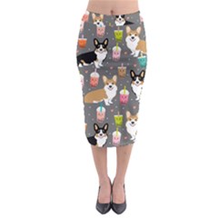 Welsh Corgi Dog Boba Tea Bubble Kawaii Midi Pencil Skirt by Grandong