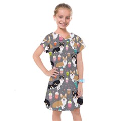 Welsh Corgi Dog Boba Tea Bubble Kawaii Kids  Drop Waist Dress by Grandong