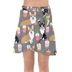 Welsh Corgi Dog Boba Tea Bubble Kawaii Wrap Front Skirt by Grandong