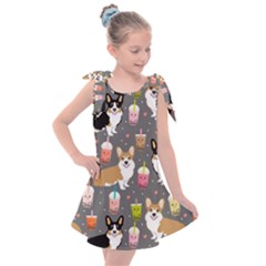 Welsh Corgi Dog Boba Tea Bubble Kawaii Kids  Tie Up Tunic Dress by Grandong