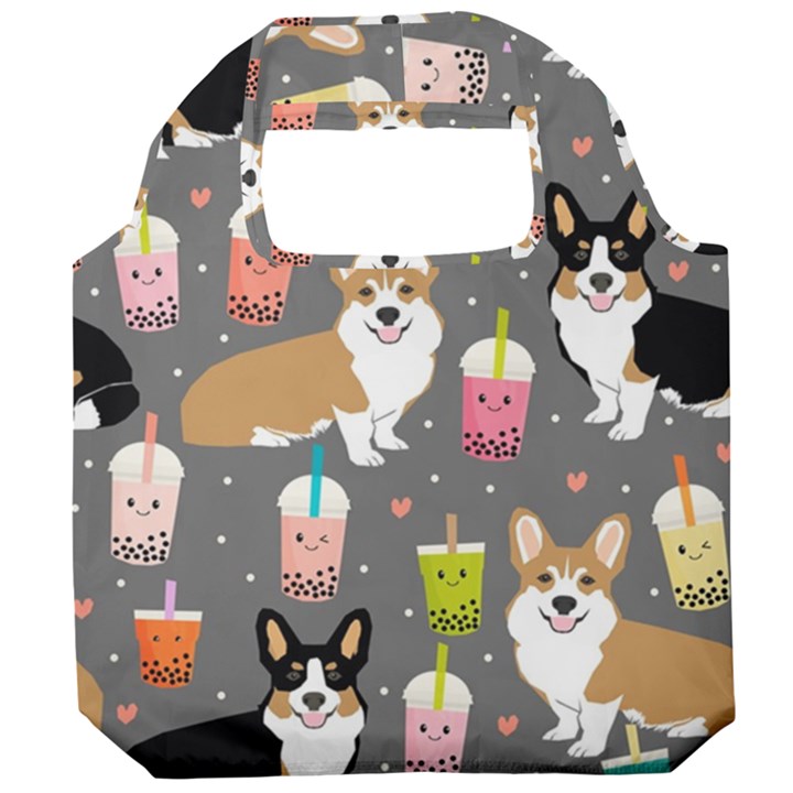 Welsh Corgi Dog Boba Tea Bubble Kawaii Foldable Grocery Recycle Bag