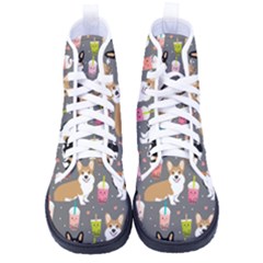 Welsh Corgi Dog Boba Tea Bubble Kawaii Kid s High-top Canvas Sneakers by Grandong