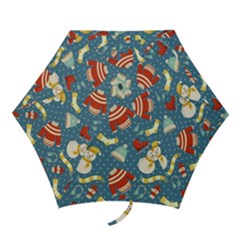 Winter Blue Christmas Snowman Pattern Mini Folding Umbrellas by Grandong