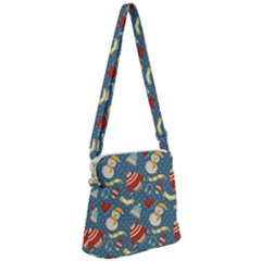 Winter Blue Christmas Snowman Pattern Zipper Messenger Bag by Grandong