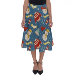 Winter Blue Christmas Snowman Pattern Perfect Length Midi Skirt by Grandong