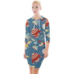 Winter Blue Christmas Snowman Pattern Quarter Sleeve Hood Bodycon Dress by Grandong