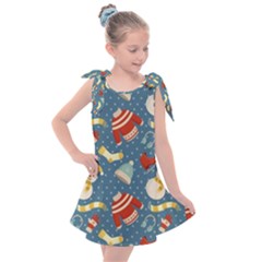 Winter Blue Christmas Snowman Pattern Kids  Tie Up Tunic Dress by Grandong