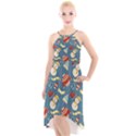 Winter Blue Christmas Snowman Pattern High-Low Halter Chiffon Dress  View1