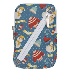 Winter Blue Christmas Snowman Pattern Belt Pouch Bag (small) by Grandong