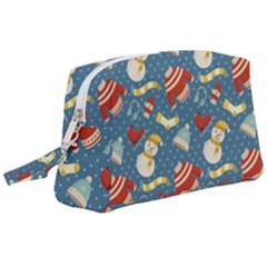 Winter Blue Christmas Snowman Pattern Wristlet Pouch Bag (large) by Grandong