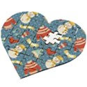 Winter Blue Christmas Snowman Pattern Wooden Puzzle Heart View2