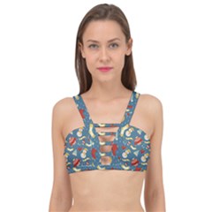 Winter Blue Christmas Snowman Pattern Cage Up Bikini Top by Grandong