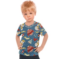 Winter Blue Christmas Snowman Pattern Kids  Sports T-shirt