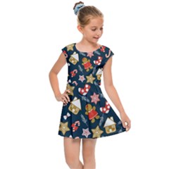 New Year Christmas Winter Pattern Kids  Cap Sleeve Dress by Grandong