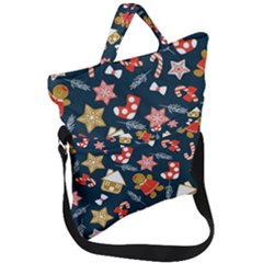 New Year Christmas Winter Pattern Fold Over Handle Tote Bag by Grandong