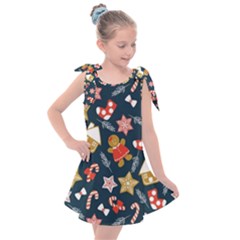 New Year Christmas Winter Pattern Kids  Tie Up Tunic Dress by Grandong