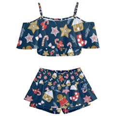 New Year Christmas Winter Pattern Kids  Off Shoulder Skirt Bikini by Grandong