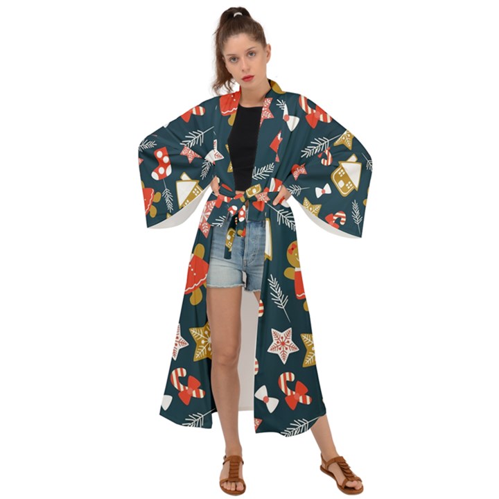 New Year Christmas Winter Pattern Maxi Kimono