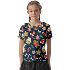 New Year Christmas Winter Pattern Kids  Frill Chiffon Blouse by Grandong