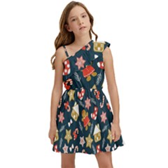 New Year Christmas Winter Pattern Kids  One Shoulder Party Dress by Grandong