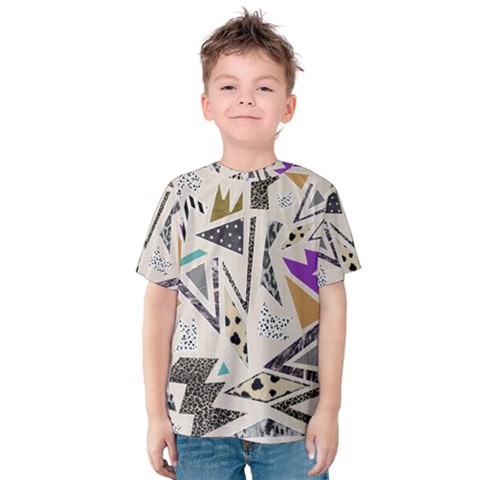 90s Geometric Christmas Pattern Kids  Cotton T-shirt by Grandong