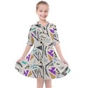 90s Geometric Christmas Pattern Kids  All Frills Chiffon Dress View1