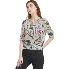 90s Geometric Christmas Pattern Quarter Sleeve Blouse