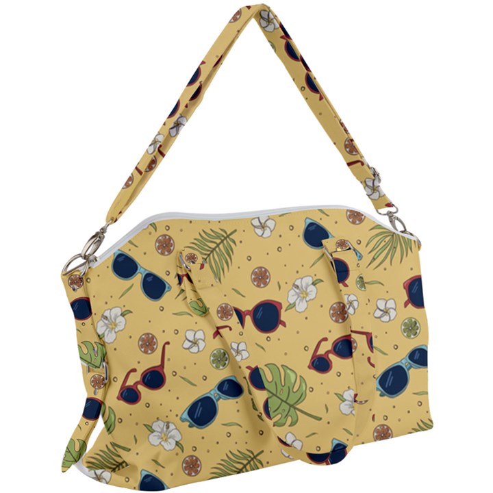 Seamless Pattern Of Sunglasses Tropical Leaves And Flower Canvas Crossbody Bag