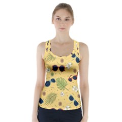 Seamless Pattern Of Sunglasses Tropical Leaves And Flower Racer Back Sports Top by Grandong