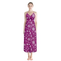 Purple Christmas Pattern Button Up Chiffon Maxi Dress