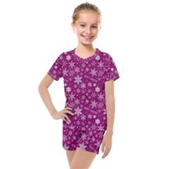 Purple Christmas Pattern Kids  Mesh T-shirt And Shorts Set