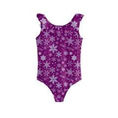 Purple Christmas Pattern Kids  Frill Swimsuit