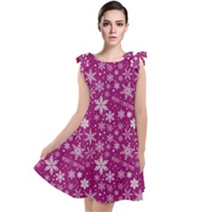 Purple Christmas Pattern Tie Up Tunic Dress