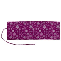 Purple Christmas Pattern Roll Up Canvas Pencil Holder (m)