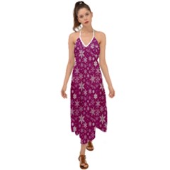 Purple Christmas Pattern Halter Tie Back Dress 