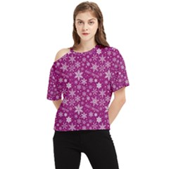 Purple Christmas Pattern One Shoulder Cut Out T-shirt