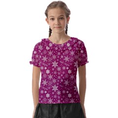 Purple Christmas Pattern Kids  Frill Chiffon Blouse by Grandong