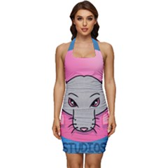 Rad Rat Studios Logo Sleeveless Wide Square Neckline Ruched Bodycon Dress by radratstudios