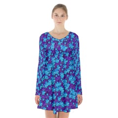 Flowers And Bloom In Perfect Lovely Harmony Long Sleeve Velvet V-neck Dress