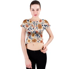 Boho Flowers Seamless Patternn Crew Neck Crop Top by Jack14