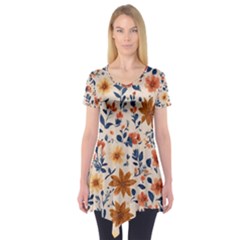 Boho Flowers Seamless Patternn Short Sleeve Tunic  by Jack14