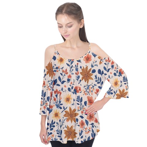 Boho Flowers Seamless Patternn Flutter Sleeve T-shirt  by Jack14