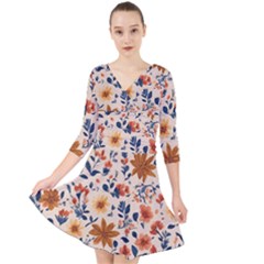 Boho Flowers Seamless Patternn Quarter Sleeve Front Wrap Dress by Jack14