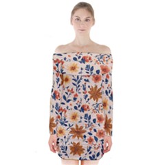 Boho Flowers Seamless Patternn Long Sleeve Off Shoulder Dress by Jack14