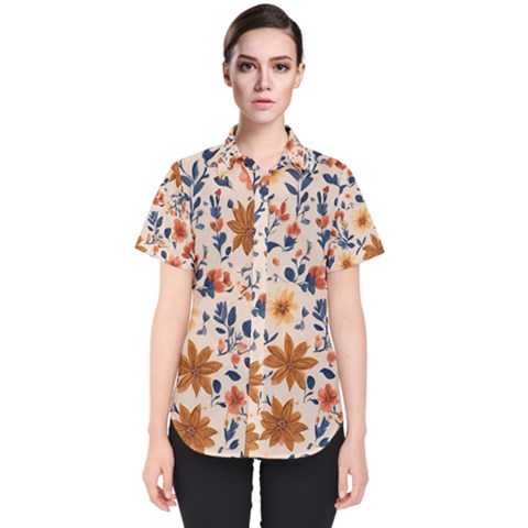 Boho Flowers Seamless Patternn Women s Short Sleeve Shirt by Jack14