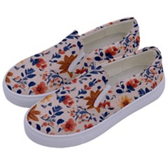 Boho Flowers Seamless Patternn Kids  Canvas Slip Ons