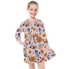 Boho Flowers Seamless Patternn Kids  Quarter Sleeve Shirt Dress