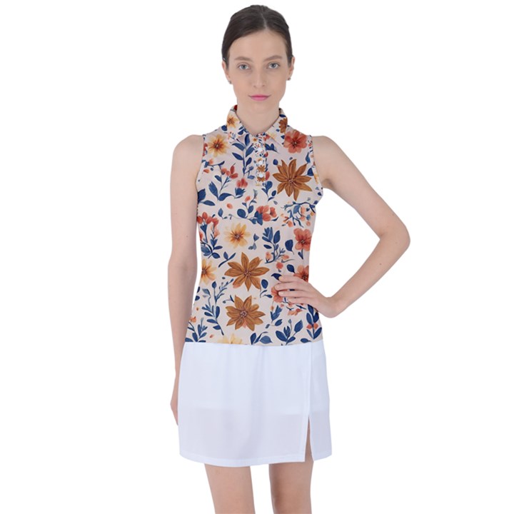 Boho Flowers Seamless Patternn Women s Sleeveless Polo T-Shirt