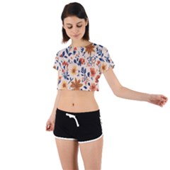 Boho Flowers Seamless Patternn Tie Back Short Sleeve Crop T-shirt by Jack14