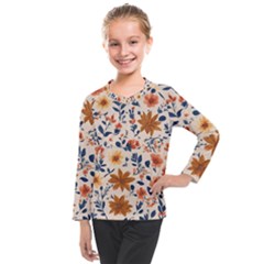 Boho Flowers Seamless Patternn Kids  Long Mesh T-shirt